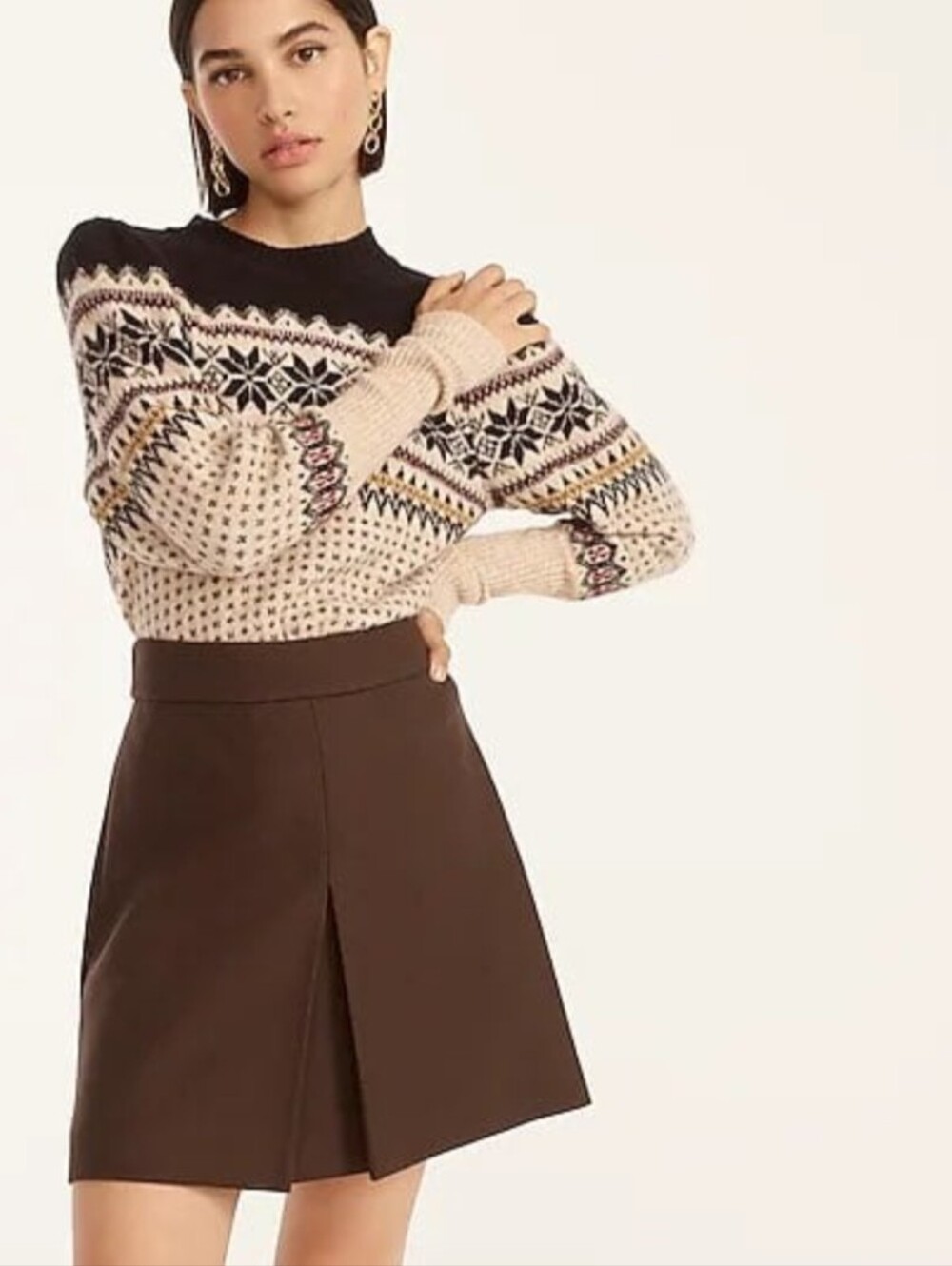 J.Crew Brown Pleated Mini Skirt In double-Serge Wool Size 12